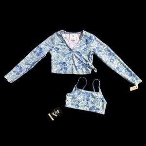Art Class Girls Blue Floral Long Sleeve Wrap Top and Cami Set Size S 6/6X NWT